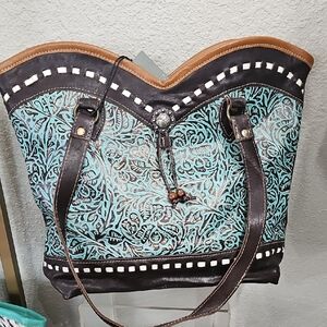 Myra Bag Brown and Turquoise Shoulder Bag